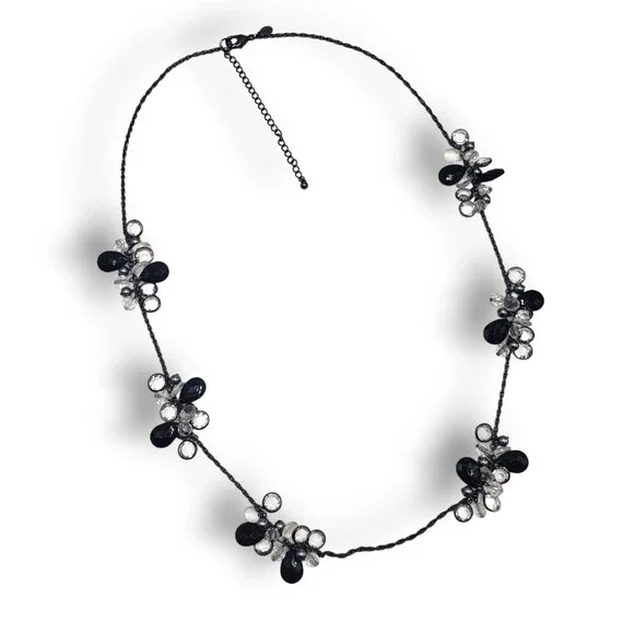 Chico's Long Black Clear Satellite Bead Necklace Long Adjustable Length - Picture 2 of 7